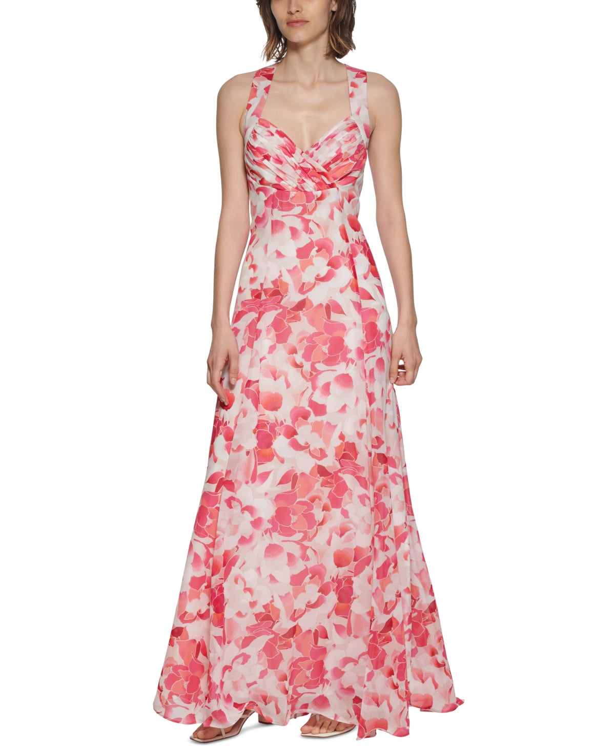 Vestido Calvin Klein Feminino Floral com Alças nas Costas Rosa Tamanho 4