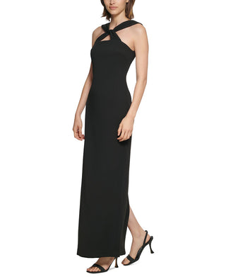 Calvin Klein Women's Scuba Crepe Knot Front Gown Black Size 6