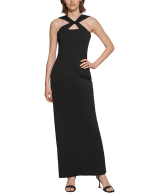 Vestido Calvin Klein Feminino Scuba Crepe com Nó Frontal Preto Tamanho 4