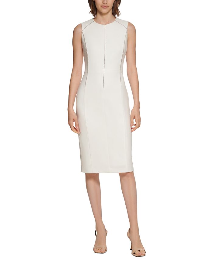 Vestido justo com aplicações Calvin Klein feminino, branco, tamanho 6