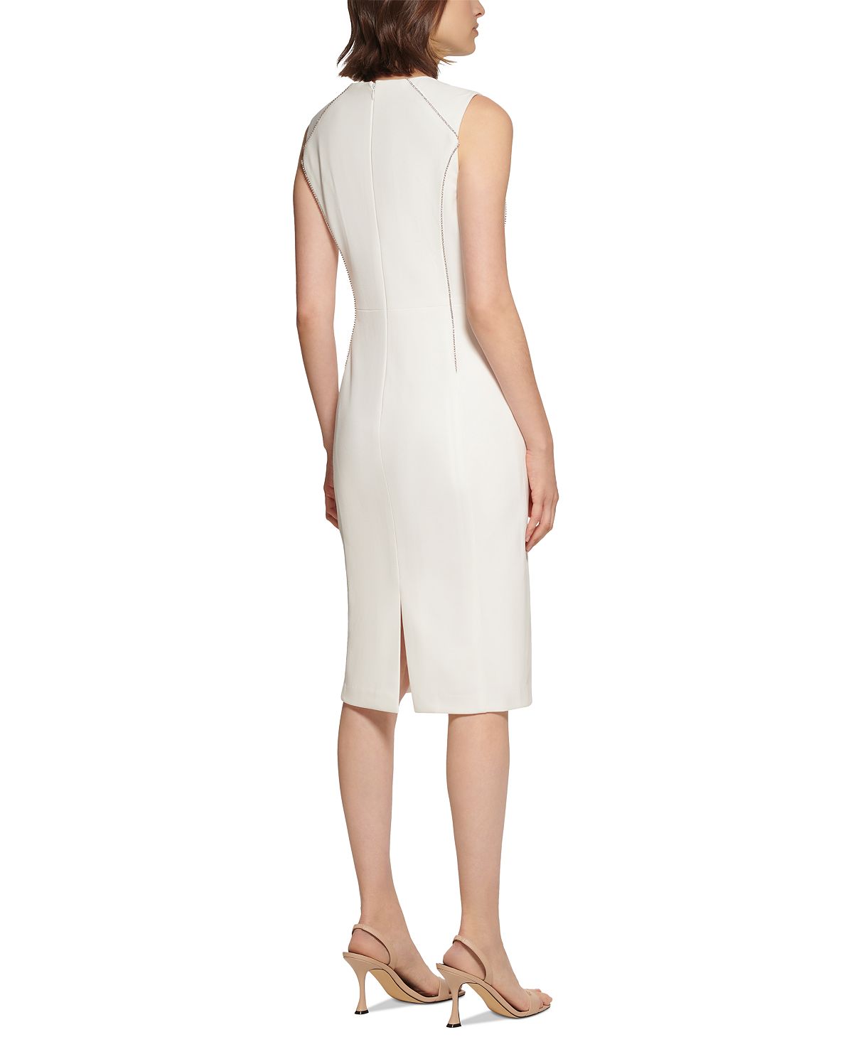 Calvin Klein Scuba Crepe Feminino Bainha Embelezada Branco Tamanho 4