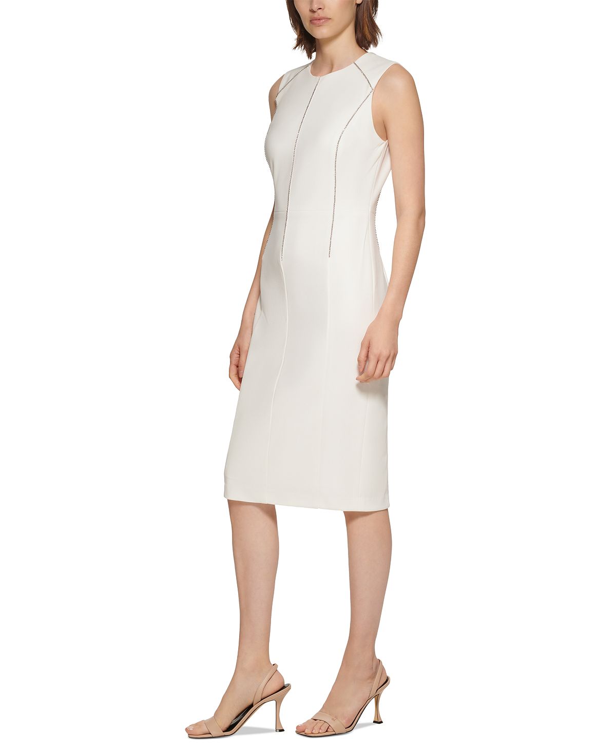 Calvin Klein Scuba Crepe Feminino Bainha Embelezada Branco Tamanho 4
