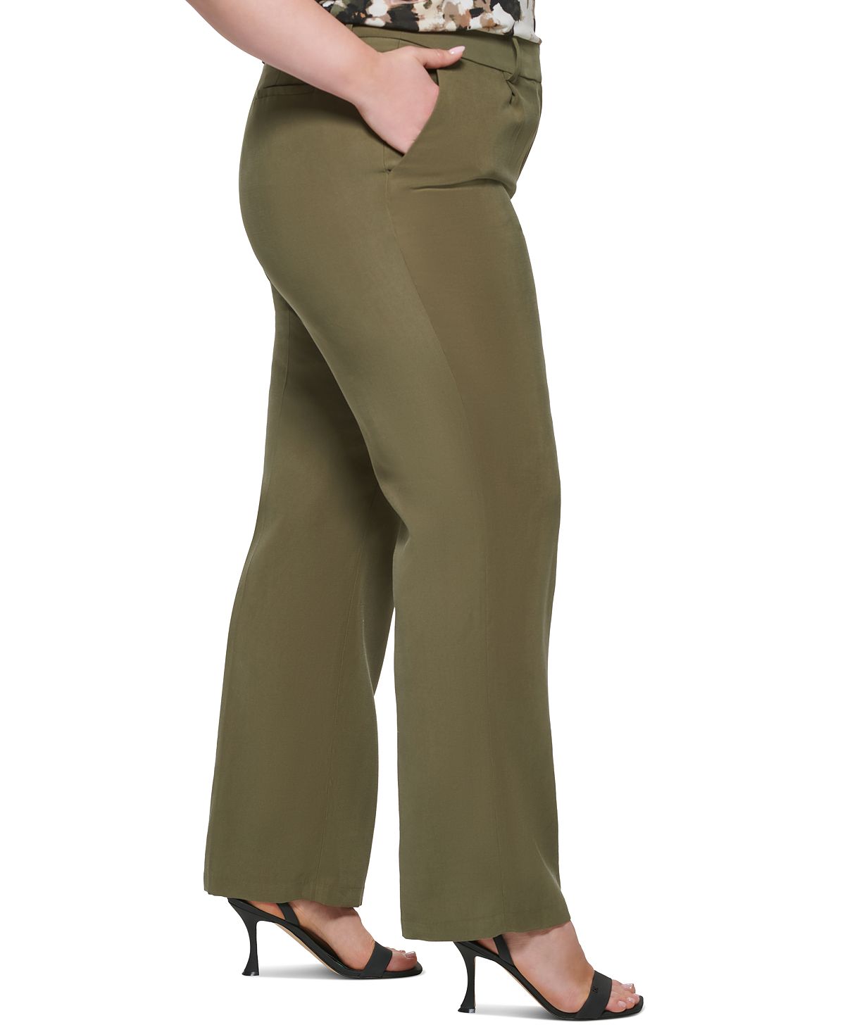 Calça feminina Calvin Klein Wide Leg Verde Tamanho 18W