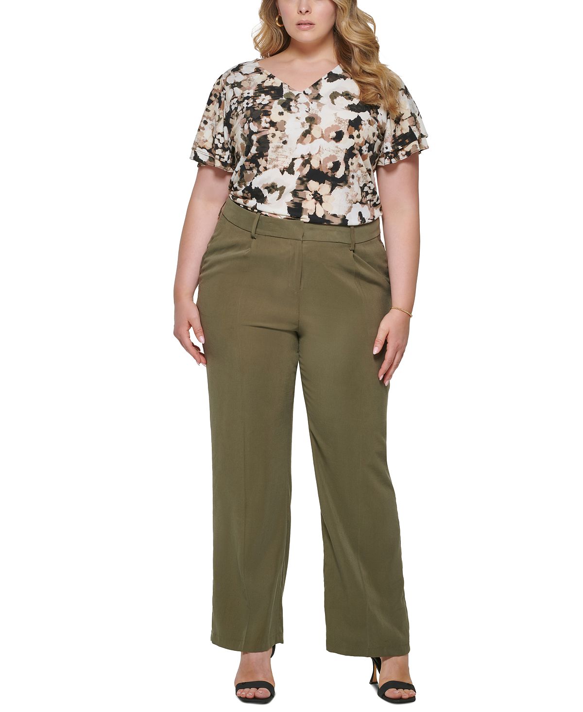 Calça feminina Calvin Klein Wide Leg Verde Tamanho 16W