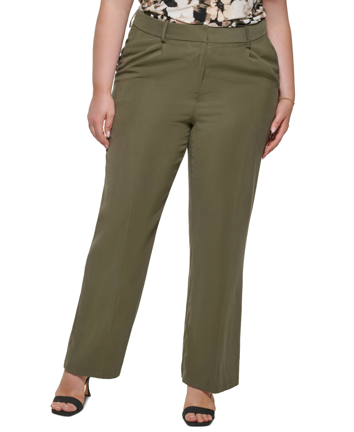 Calça feminina Calvin Klein Wide Leg Verde Tamanho 16W
