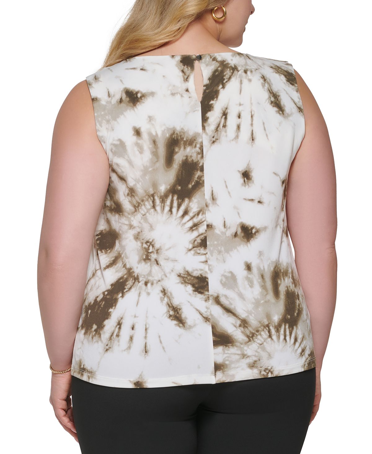 Blusa plissada tie-dye feminina Calvin Klein, verde, tamanho 3X
