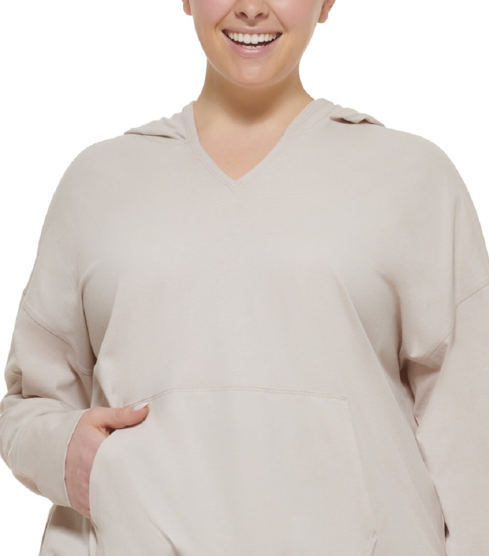 Camiseta Calvin Klein Performance Plus Feminina com Capuz Bege Tamanho 2X