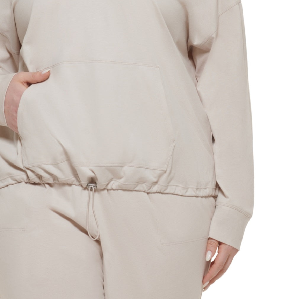 Camiseta Calvin Klein Performance Plus Feminina com Capuz Bege Tamanho 2X