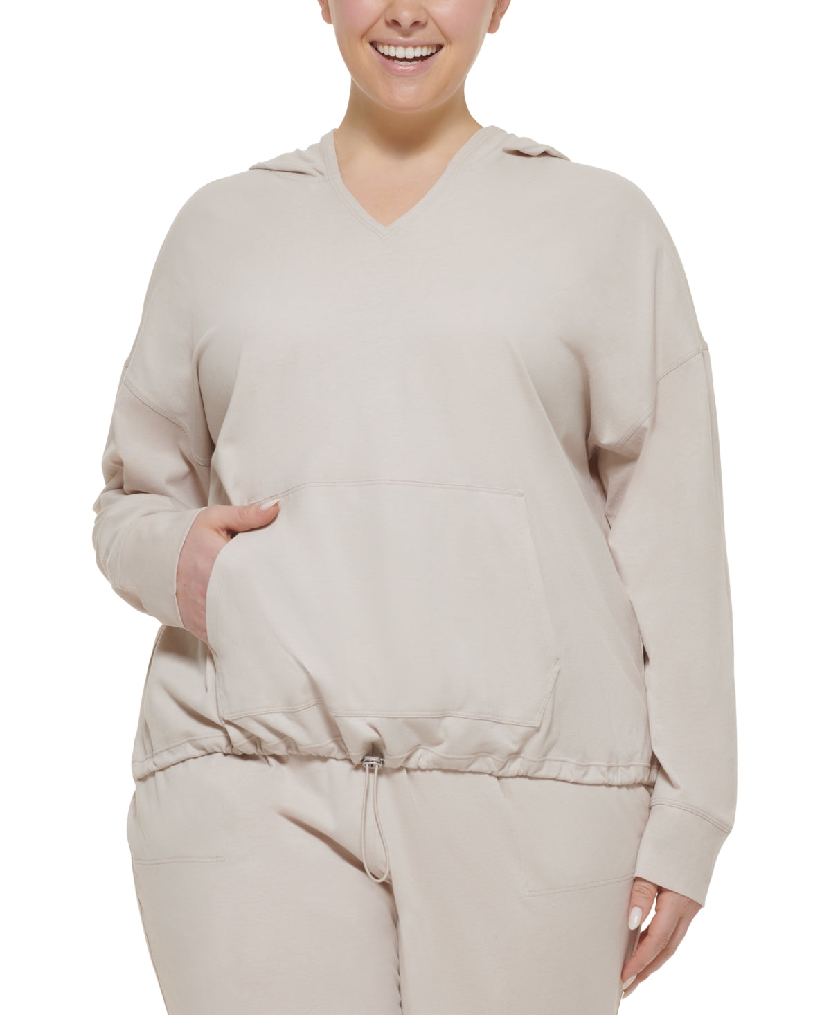 Camiseta Calvin Klein Performance Plus Feminina com Capuz Bege Tamanho 2X