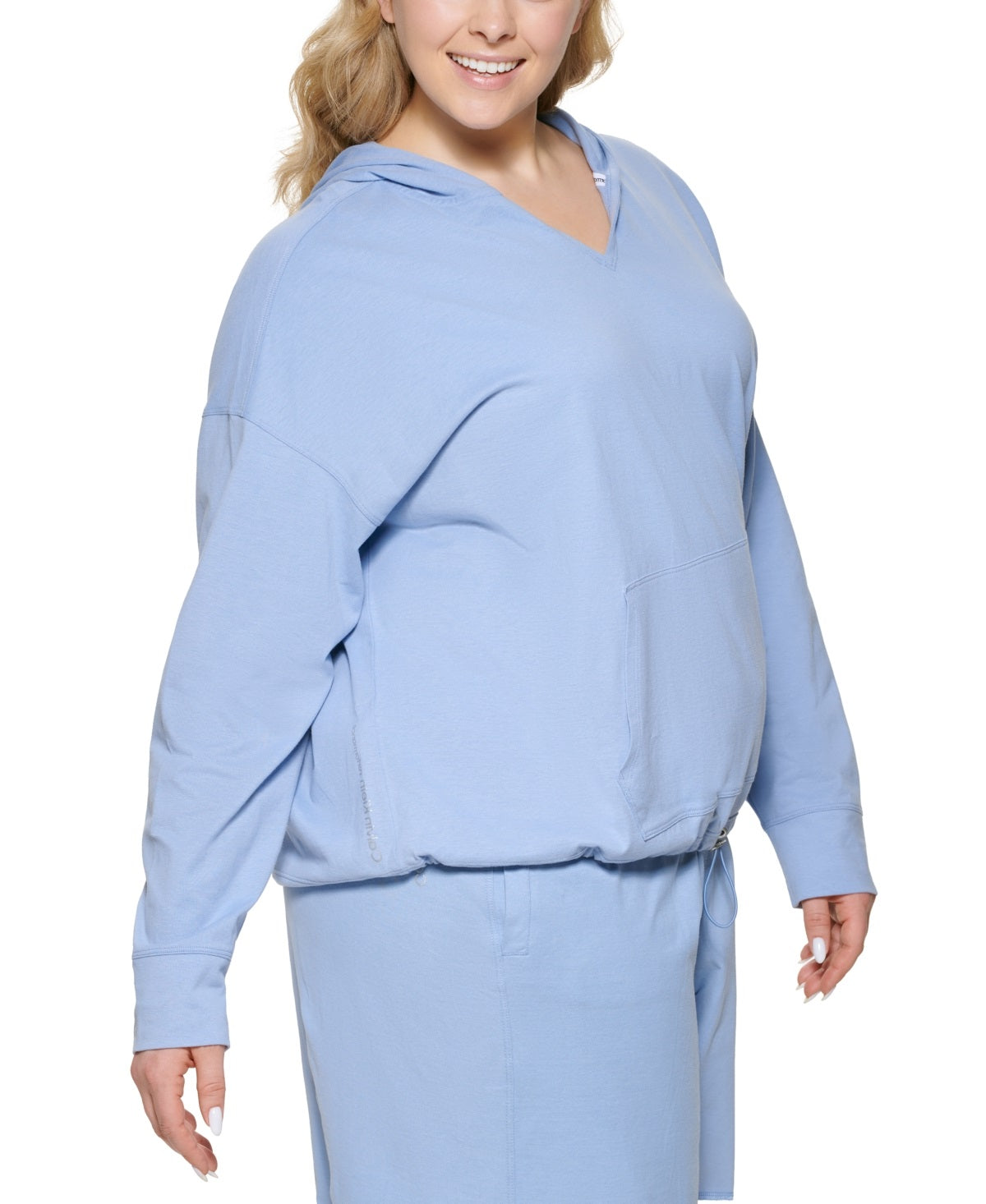 Blusa feminina Calvin Klein de algodão com ombros caídos, azul, tamanho 3X