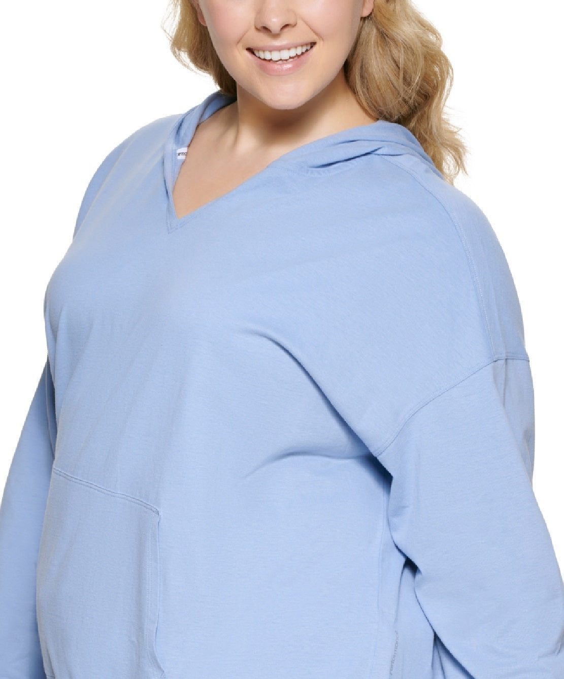 Blusa feminina Calvin Klein de algodão com ombros caídos, azul, tamanho 3X