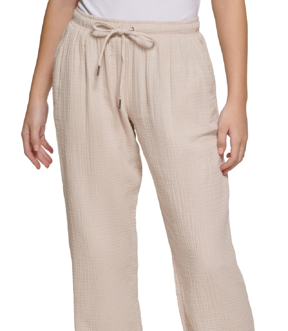 Calça Calvin Klein Feminina Algodão Crepe Corte Reto Marrom Tamanho Pequeno Grande