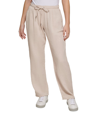 Calvin Klein Women's Cotton Crepe Straight Fit Pants Brown Size Petite Large