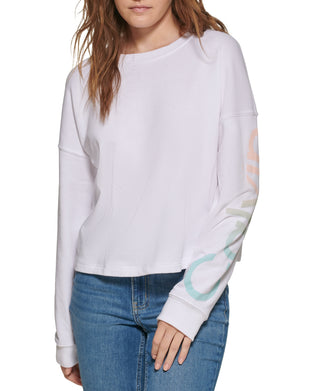 Calvin Klein Women's Crewneck Long Sleeve T-Shirt White Size Petite Medium