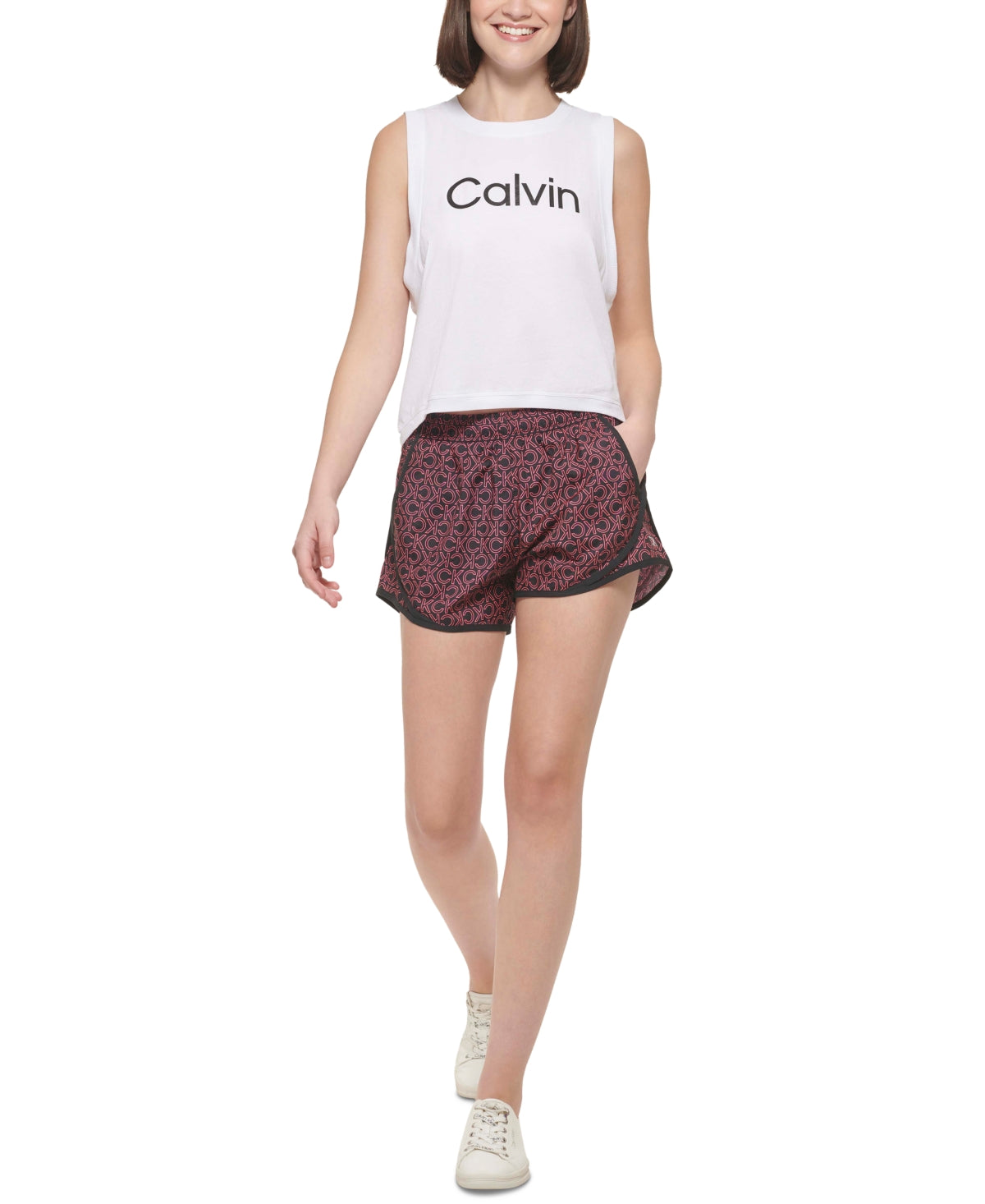 Calvin Klein Shorts Feminino Performance Estampado Roxo Tamanho Grande