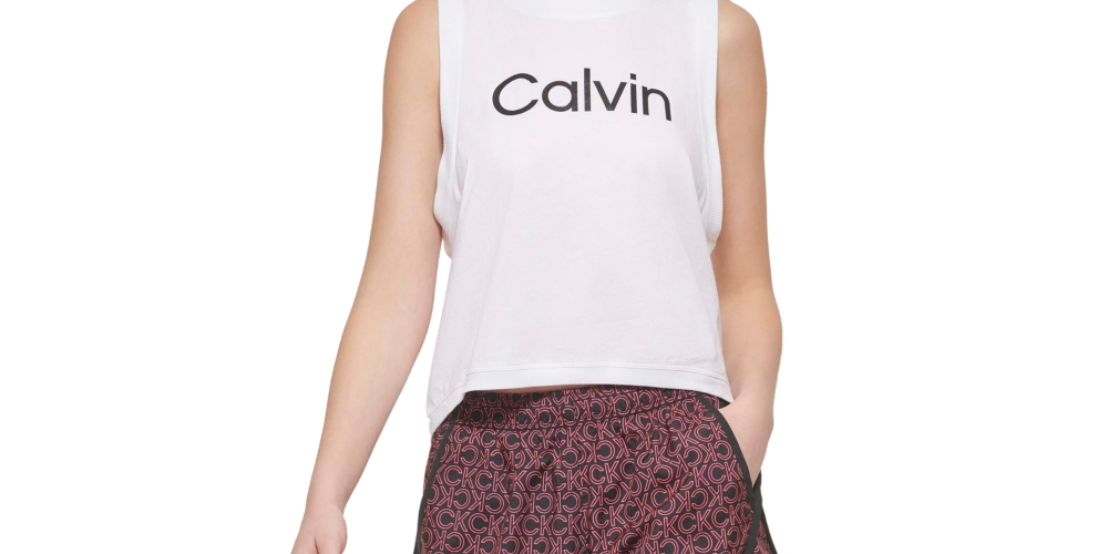 Calvin Klein Shorts Feminino Performance Estampado Roxo Tamanho Grande