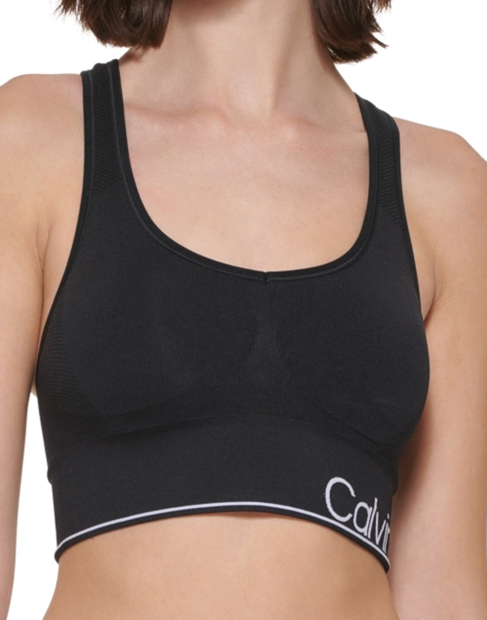 Sutiã esportivo feminino estilo nadador Calvin Klein, preto, tamanho extragrande
