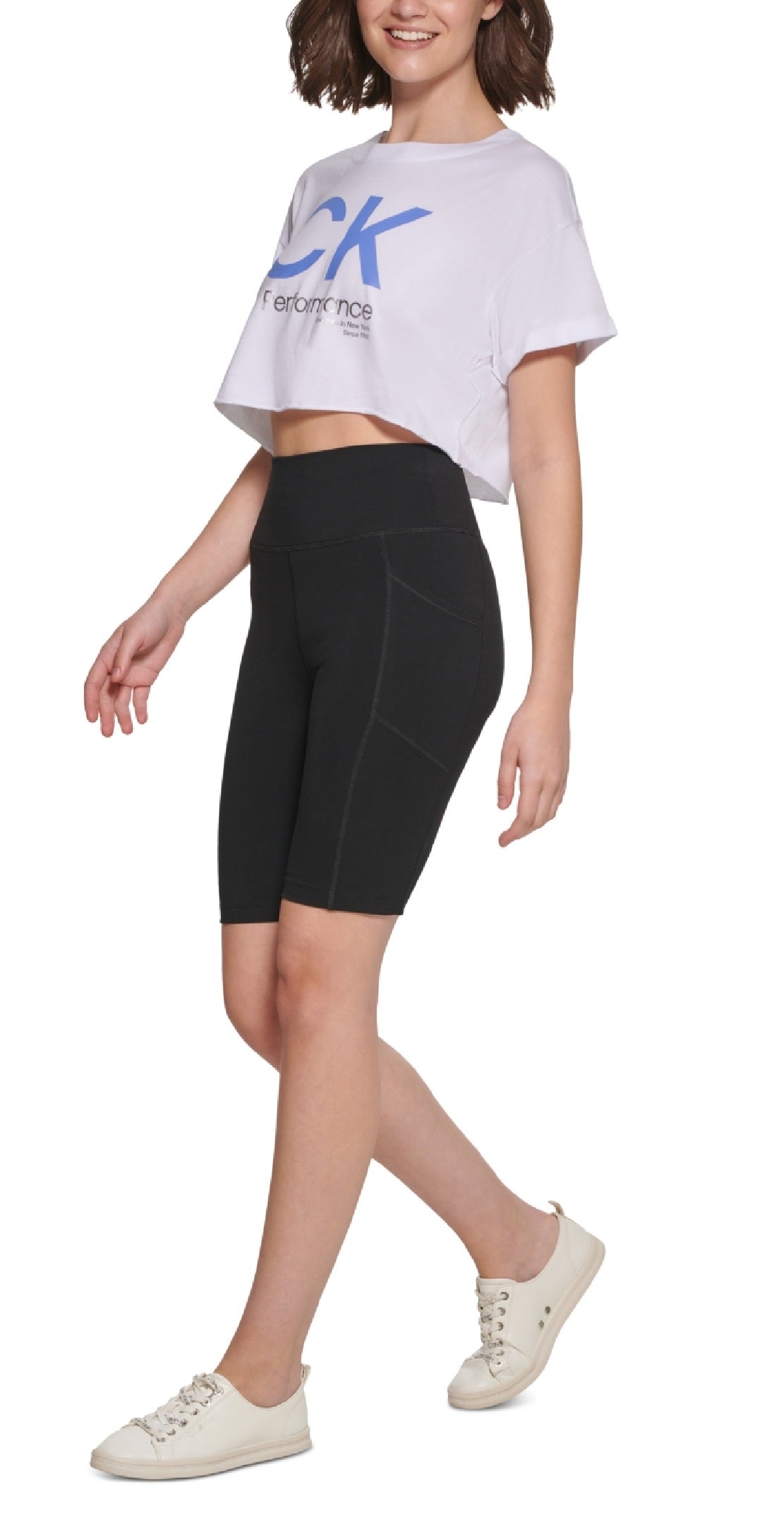 Camiseta feminina Calvin Klein com estampa de logo, branca, tamanho médio