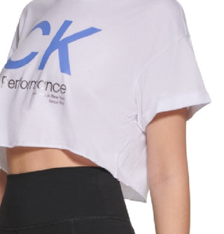 Camiseta feminina Calvin Klein com estampa de logo, branca, tamanho médio