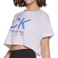 Camiseta feminina Calvin Klein cropped com logo, branca, tamanho pequeno
