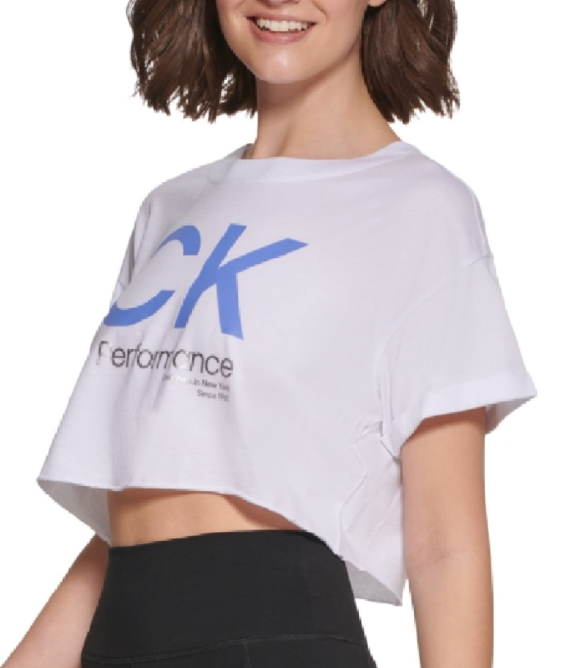 Camiseta feminina Calvin Klein cropped com logo, branca, tamanho pequeno