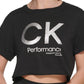 Camiseta feminina Calvin Klein com logo, preta, tamanho médio