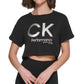 Camiseta feminina Calvin Klein com logo, preta, tamanho médio