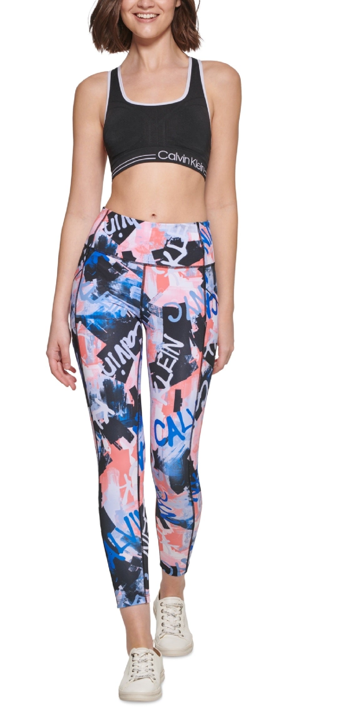 Calça legging feminina Calvin Klein estampada cintura alta 7/8 azul tamanho médio