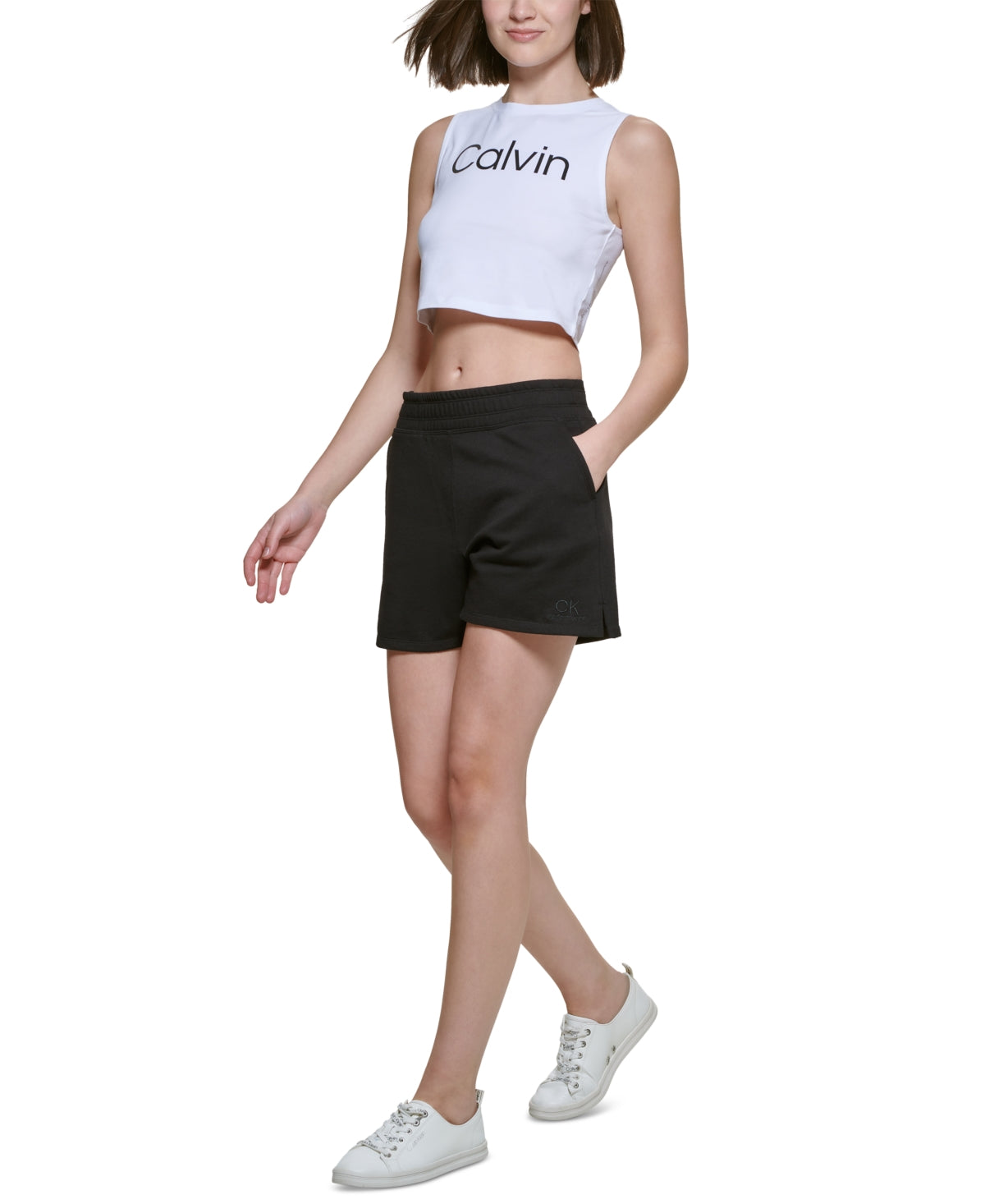 Calvin Klein Regata Cropped Feminina Branca Tamanho Médio