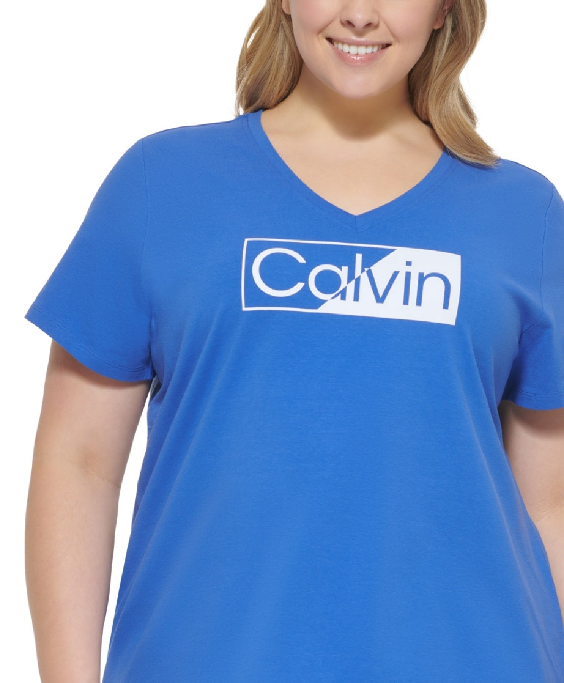Camiseta Calvin Klein Feminina com Logotipo Azul Tamanho 1X