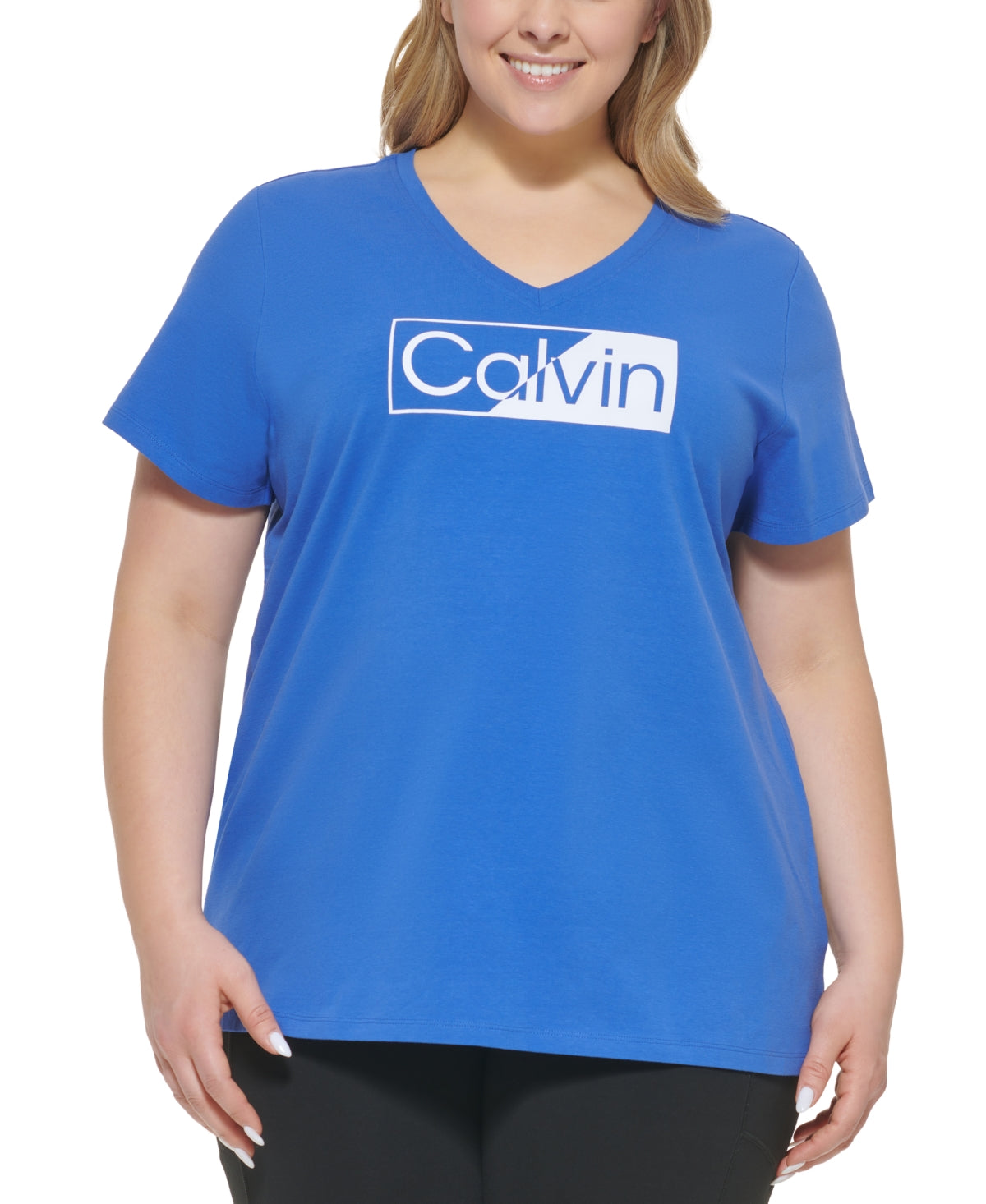 Camiseta Calvin Klein Feminina com Logotipo Azul Tamanho 1X