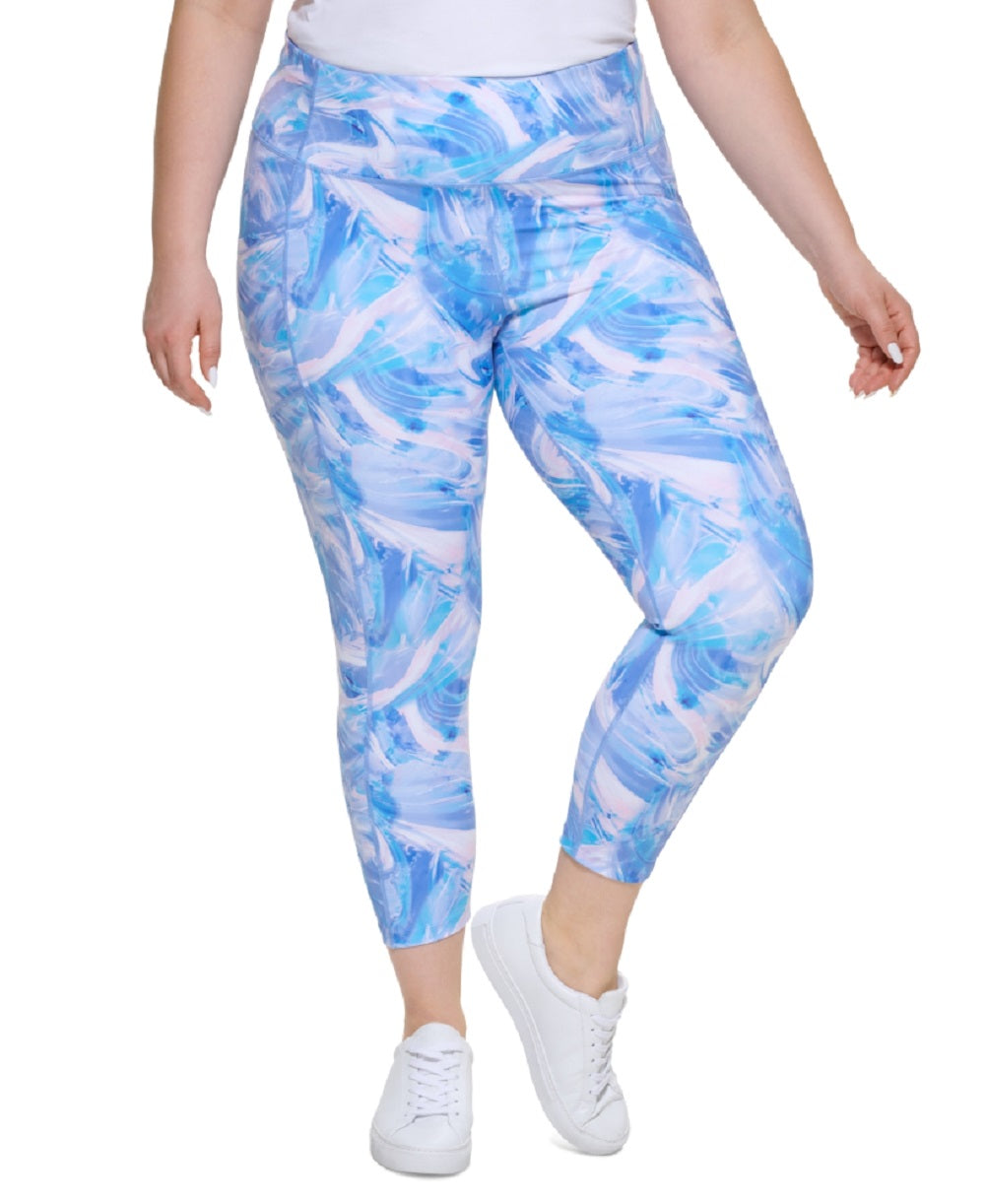Calça legging feminina estampada de cintura alta Calvin Klein azul tamanho 3X