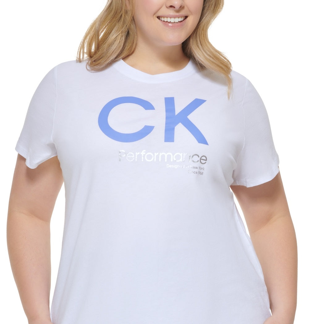 Camiseta Calvin Klein Performance Plus Logo Feminina Branca Tamanho 3X