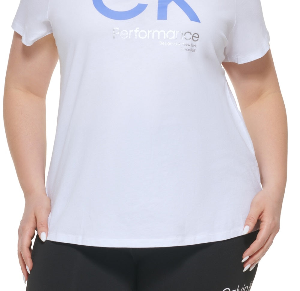 Camiseta Calvin Klein Performance Plus Logo Feminina Branca Tamanho 3X