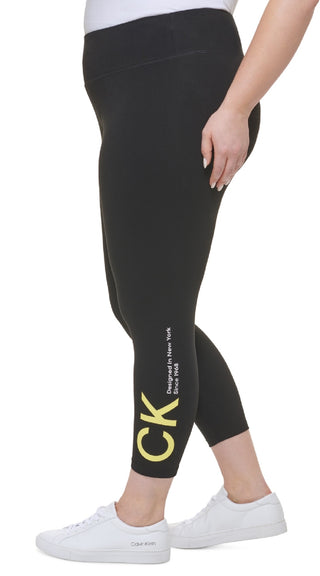 Calça legging feminina Calvin Klein CK Logo cintura alta 7/8 amarela tamanho 2X