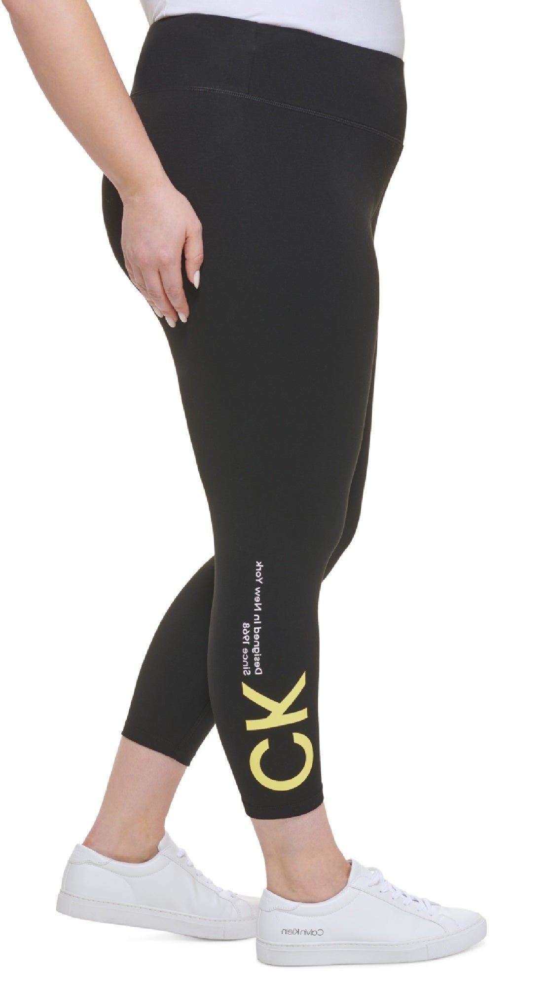 Calça legging feminina Calvin Klein CK Logo cintura alta 7/8 amarela tamanho 2X