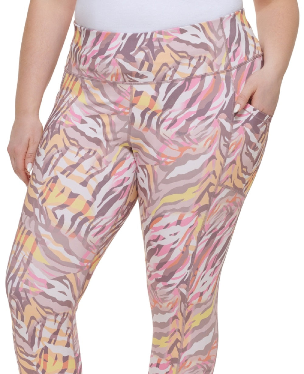Calça legging feminina estampada Calvin Klein cintura alta 7/8 rosa tamanho 3X