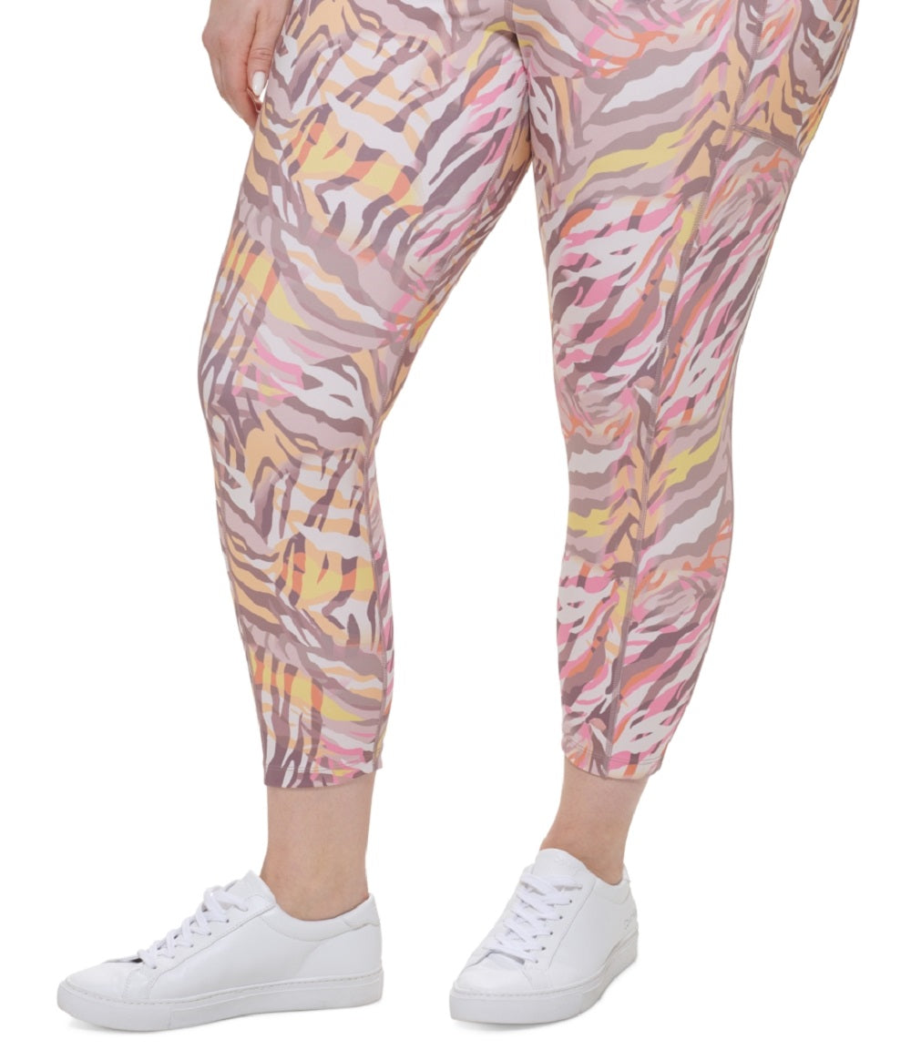 Calça legging feminina estampada Calvin Klein cintura alta 7/8 rosa tamanho 3X