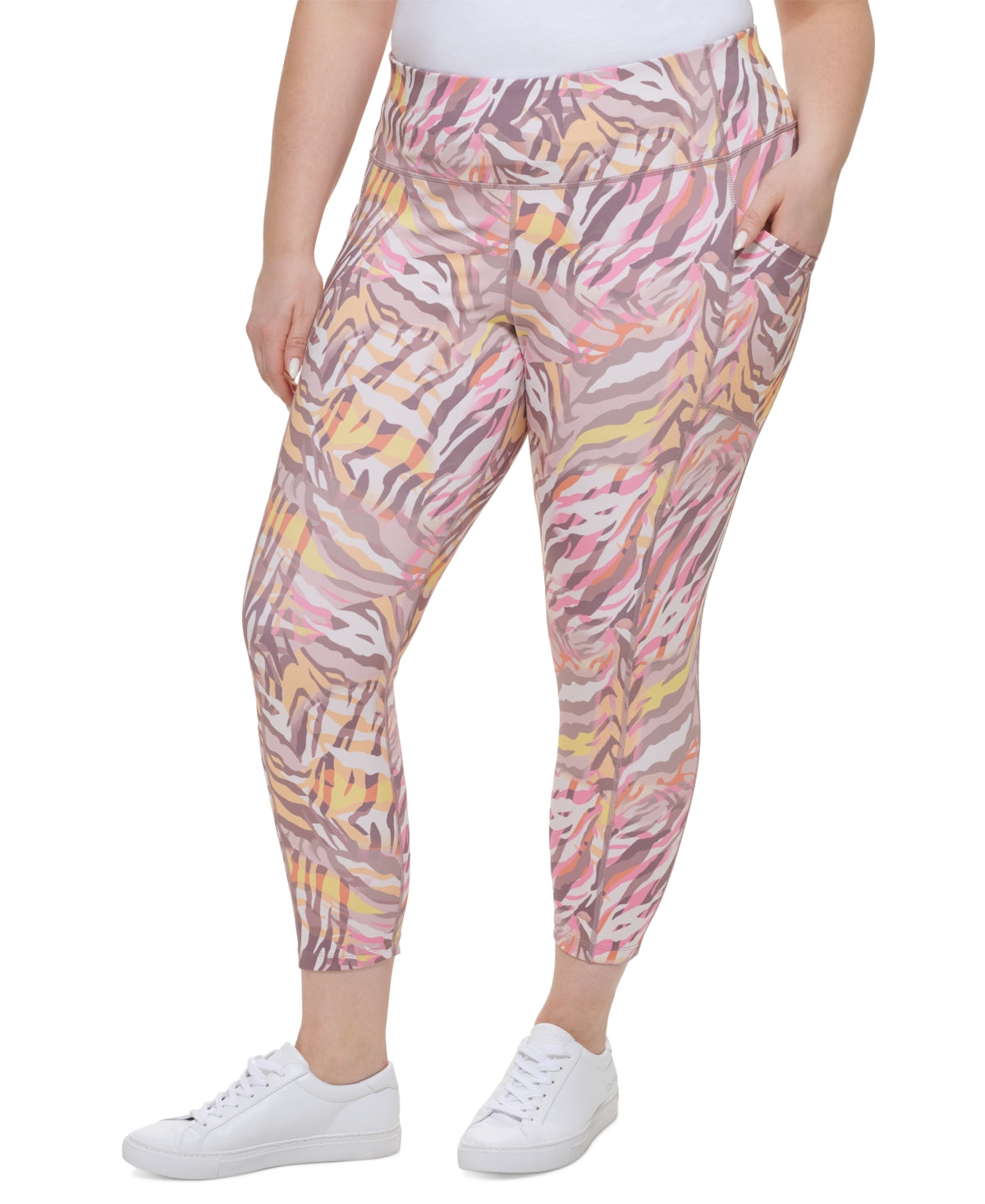 Calça legging feminina estampada Calvin Klein cintura alta 7/8 rosa tamanho 3X
