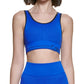 Sutiã esportivo canelado Calvin Klein feminino de impacto médio, azul, tamanho grande