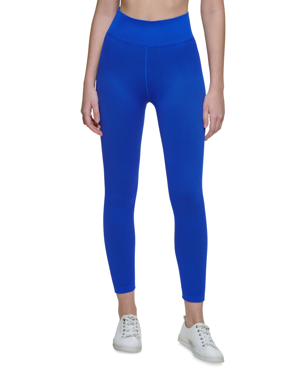 Calça legging feminina Calvin Klein canelada de cintura alta 7/8 azul tamanho médio