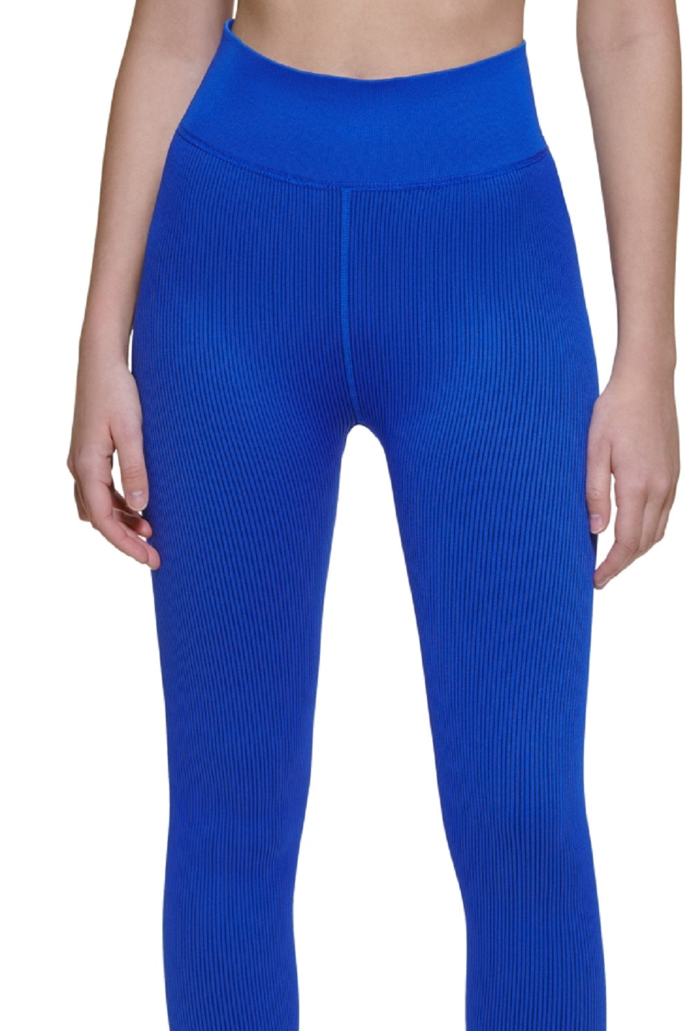 Calça legging feminina Calvin Klein canelada de cintura alta 7/8 azul tamanho médio