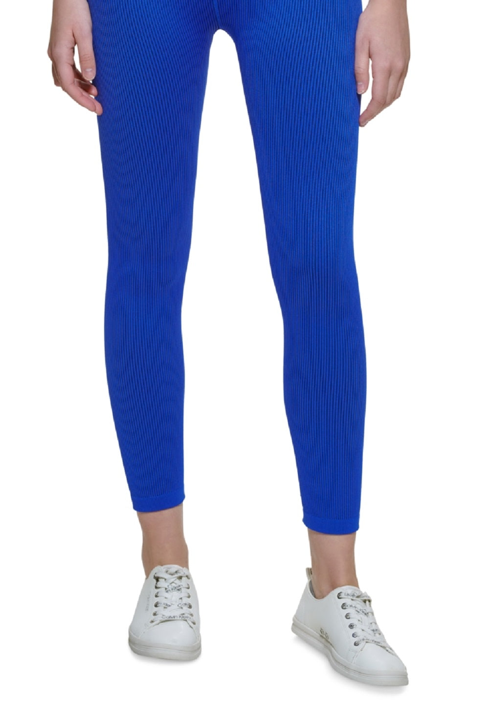 Calça legging feminina Calvin Klein canelada de cintura alta 7/8 azul tamanho médio