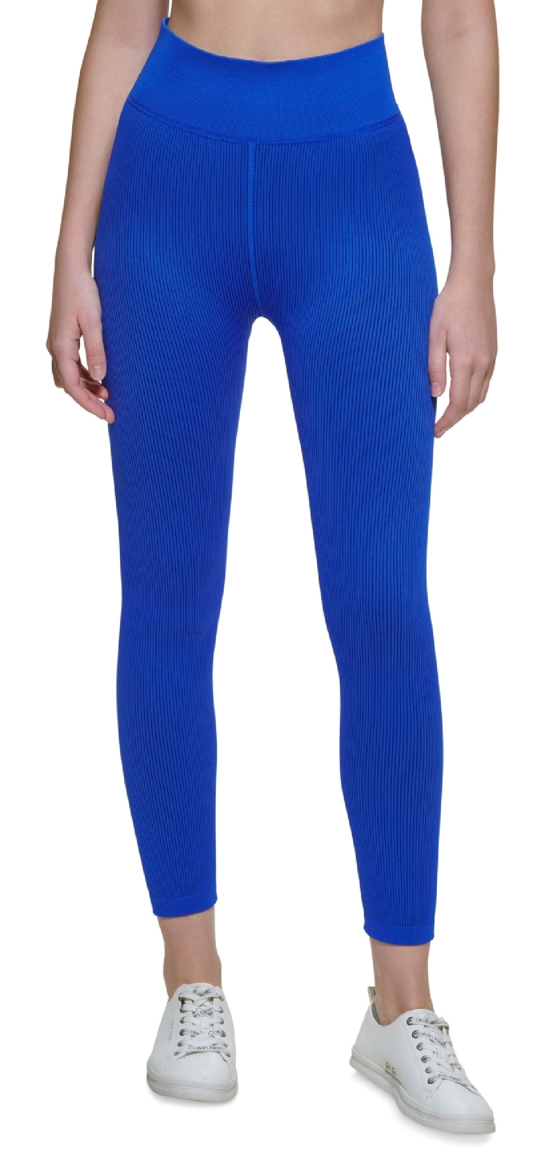 Calça legging feminina Calvin Klein canelada de cintura alta 7/8 azul tamanho pequeno