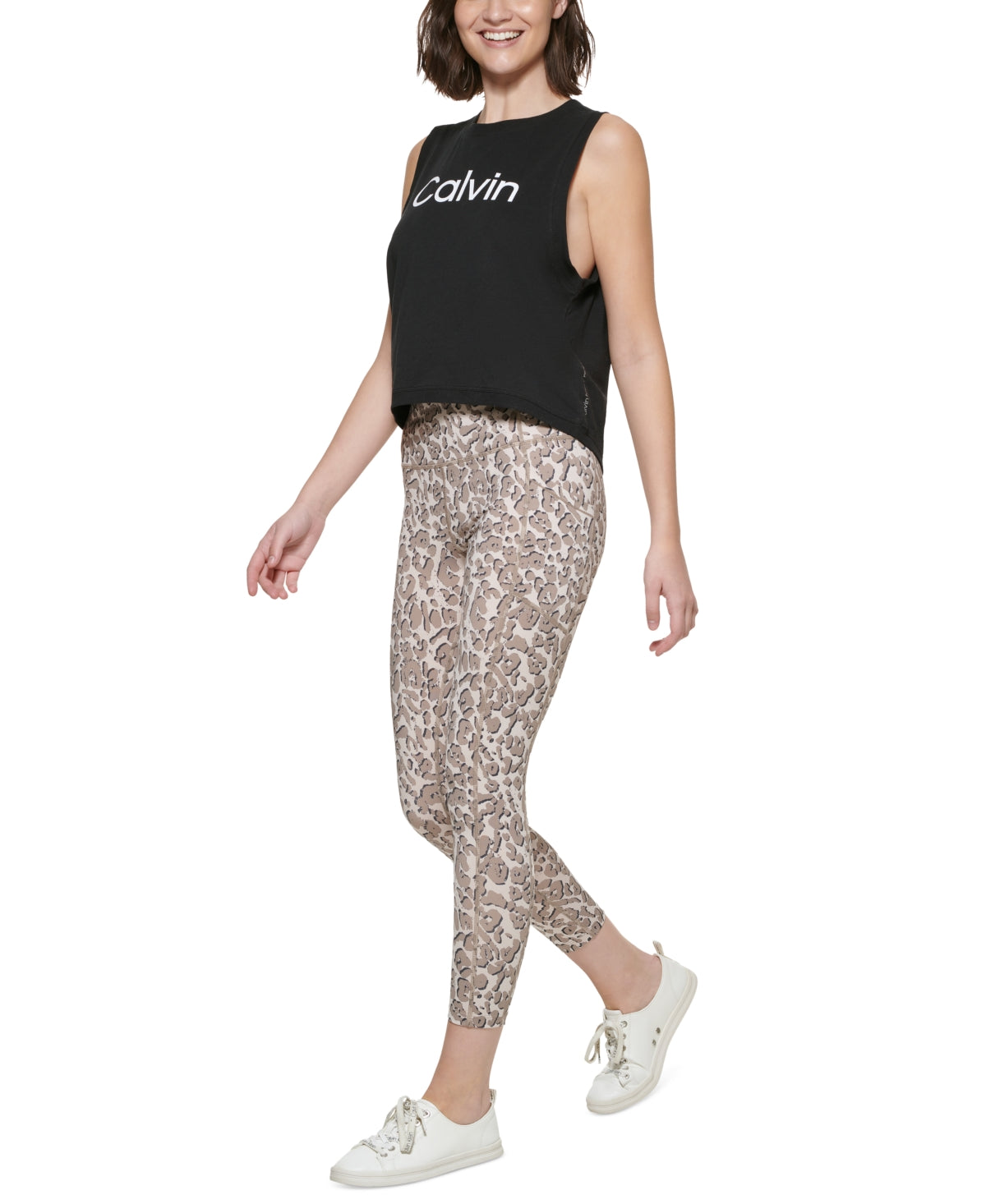 Calça legging feminina Calvin Klein estampada cintura alta 7/8 marrom tamanho grande