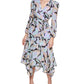 Vestido midi envelope estampado com ombros bufantes Calvin Klein feminino, preto, tamanho 8