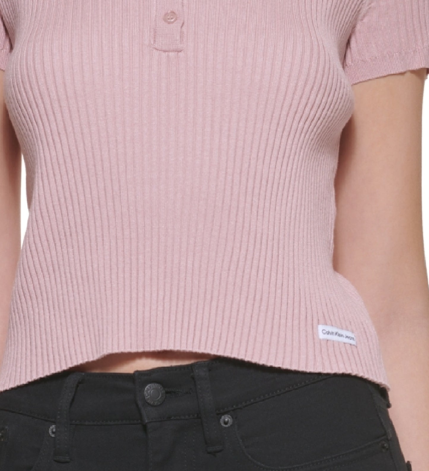 Calvin Klein Suéter Polo Feminino Canelado Rosa Tamanho Pequeno Médio