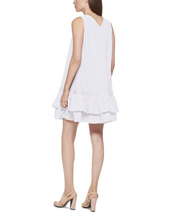 Vestido Calvin Klein Feminino com Babados e Corte A Branco Tamanho 6 Petite