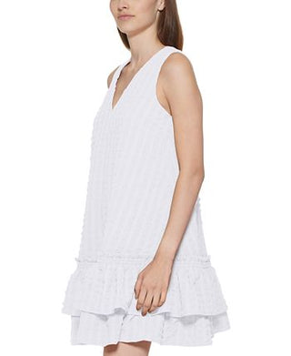 Vestido Calvin Klein Feminino com Babados e Corte A Branco Tamanho 6 Petite