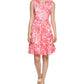 Vestido Calvin Klein Feminino Estampado com Babados Vermelho Tamanho 10 Petite